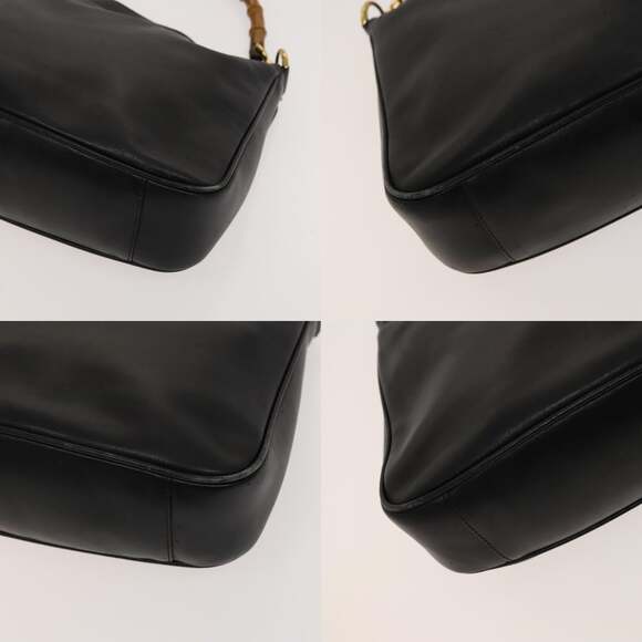 GUCCI Bamboo Hand Bag Leather Black Gold 001 2113 001 2113 - Picture 10 of 12